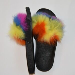 Slippers Fur Rubber Multicolor Slides EUR 42 US 8.5W Colorful Comfy Shoes New